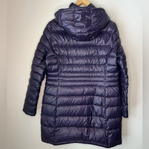 Dark Purple Long Length Packable Down Winter Jacket size L - Picture 2 of 3